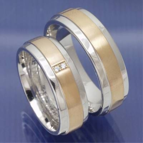 Partnerringe zweifarbig aus 585 Rotgold und Weissgold P1227370