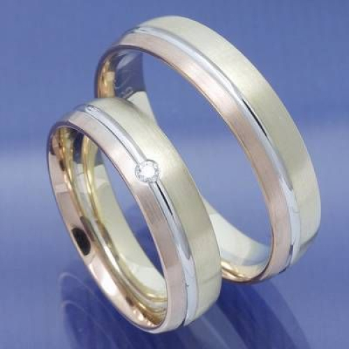 Trauringe aus 585 Gelb Weiss und Rotgold mit Brillant P4037690