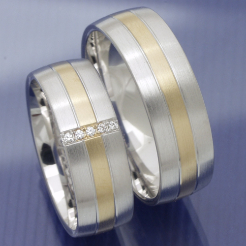 Bicolor Trauringe Partnerringe aus 585 Gelb und Weissgold PB260789