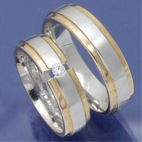 Partnerringe aus 585 Weissgold und Rotgold 051581-6
